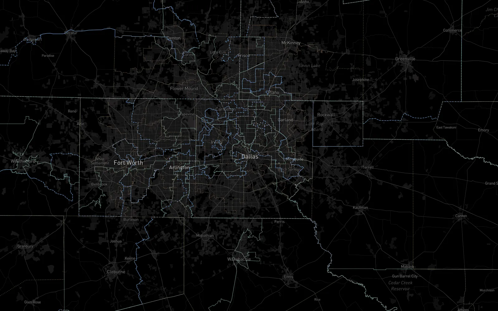 Dallas-Fort Worth with congressional and jurisdictional boundaries overlaid